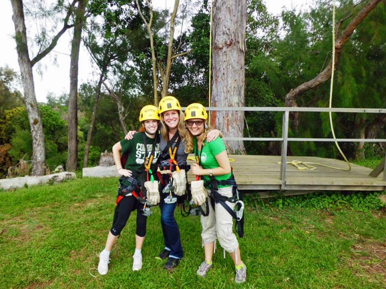 The girls at the start of the ziplining course
